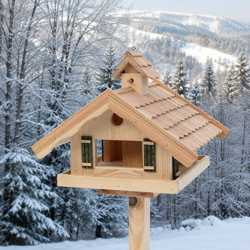 Vogelhaus aus Fichtenholz mit Lärchenholzdach