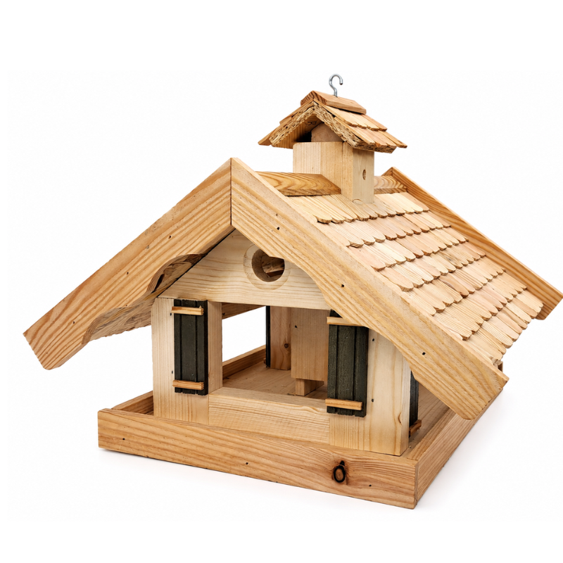 Vogelhaus aus Lärchenholz mit Stand